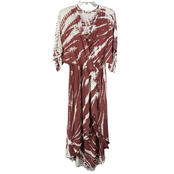 Young, Fabulous & Broke Isla Maxi Dress Sz L Hi Low Kimono Tie-dye Caftan Boho - Picture 3 of 12
